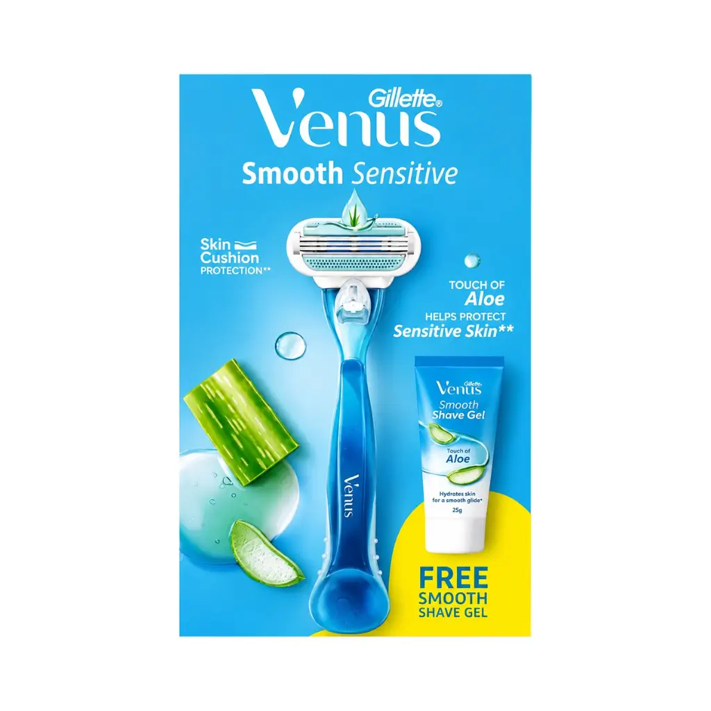 GILLETTE VENUS SMOOTH HAIR REMOVAL RAZOR FOR WOMEN WITH ALOE VERA WITH FREE VENUS SMOOTH SHAVE GEL 1 PC