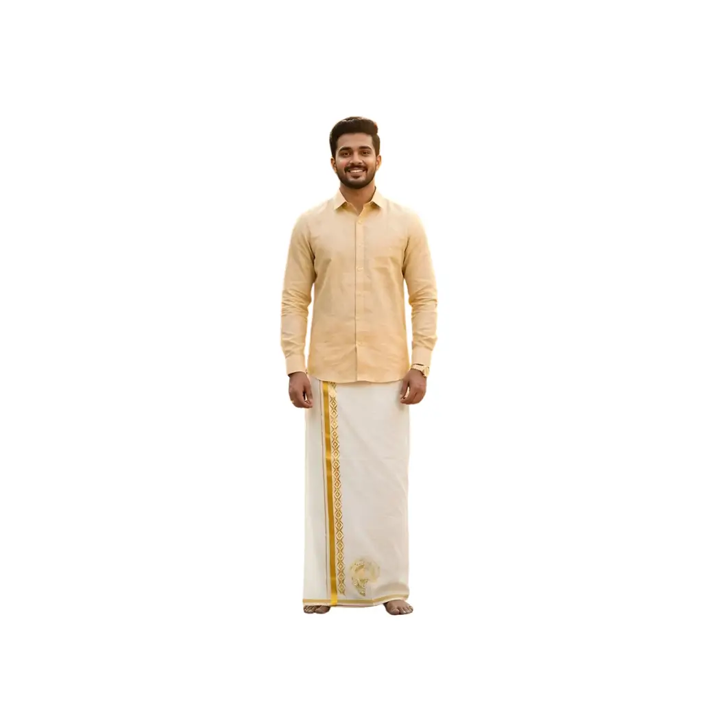KUTHAMPULLY MENS GOLDEN SPECIAL DHOTI FOR SPECIAL OCCASIONS 4 METER