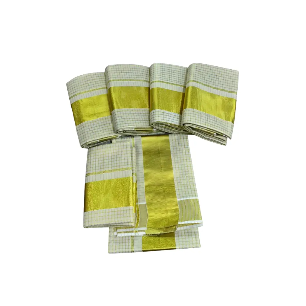 Micro check Tissue Set mundu extra length