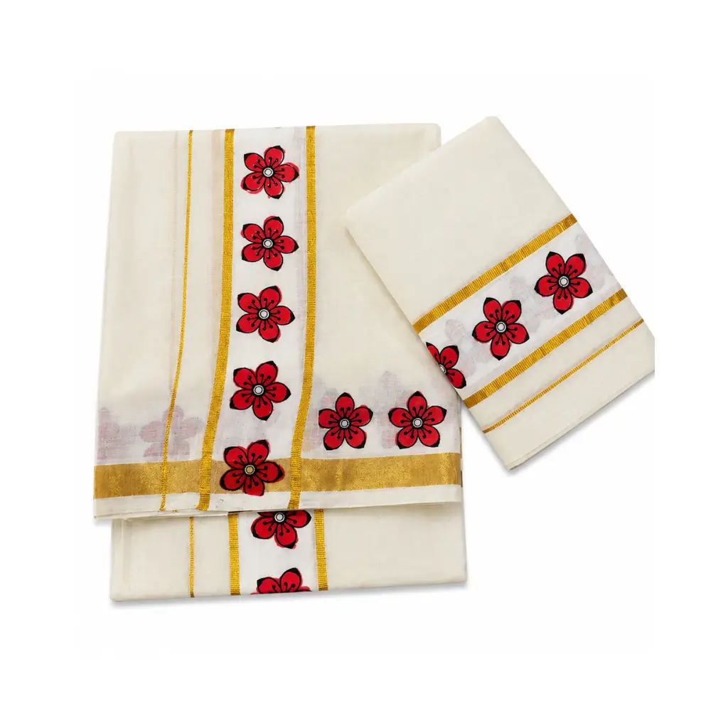 Kuthampully Set mundu with flower design