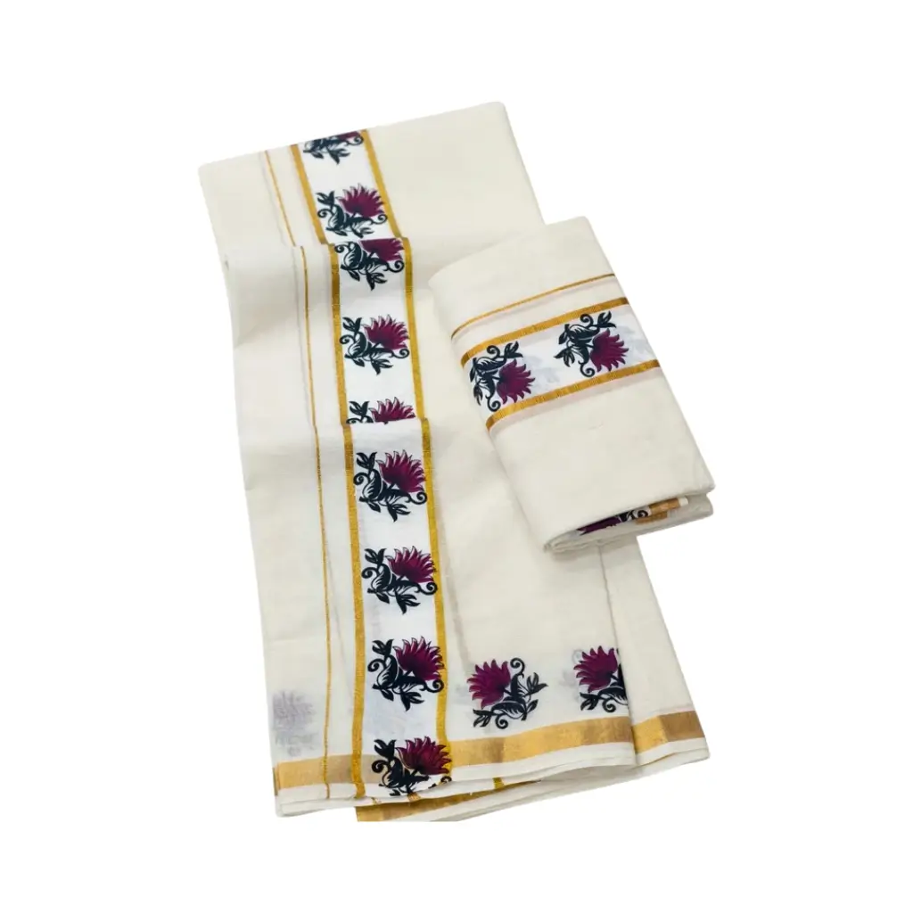 Lotus print set mundu kerala set mundu