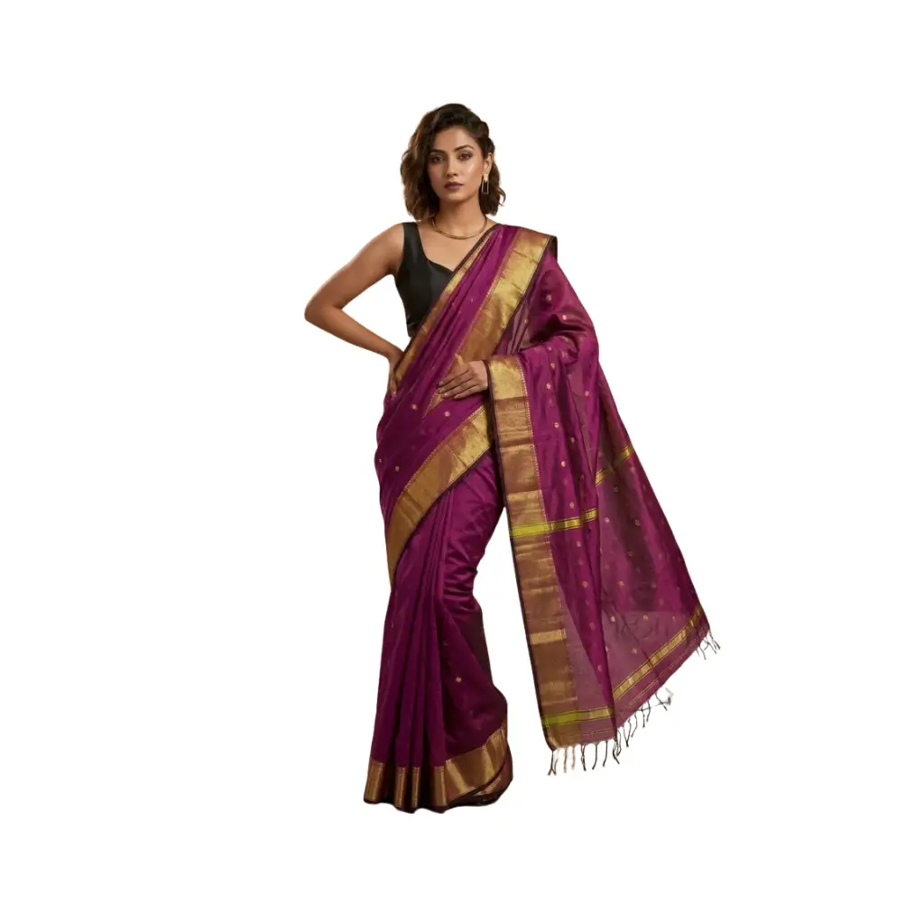 Mul Mul kanchi border saree with body buttas