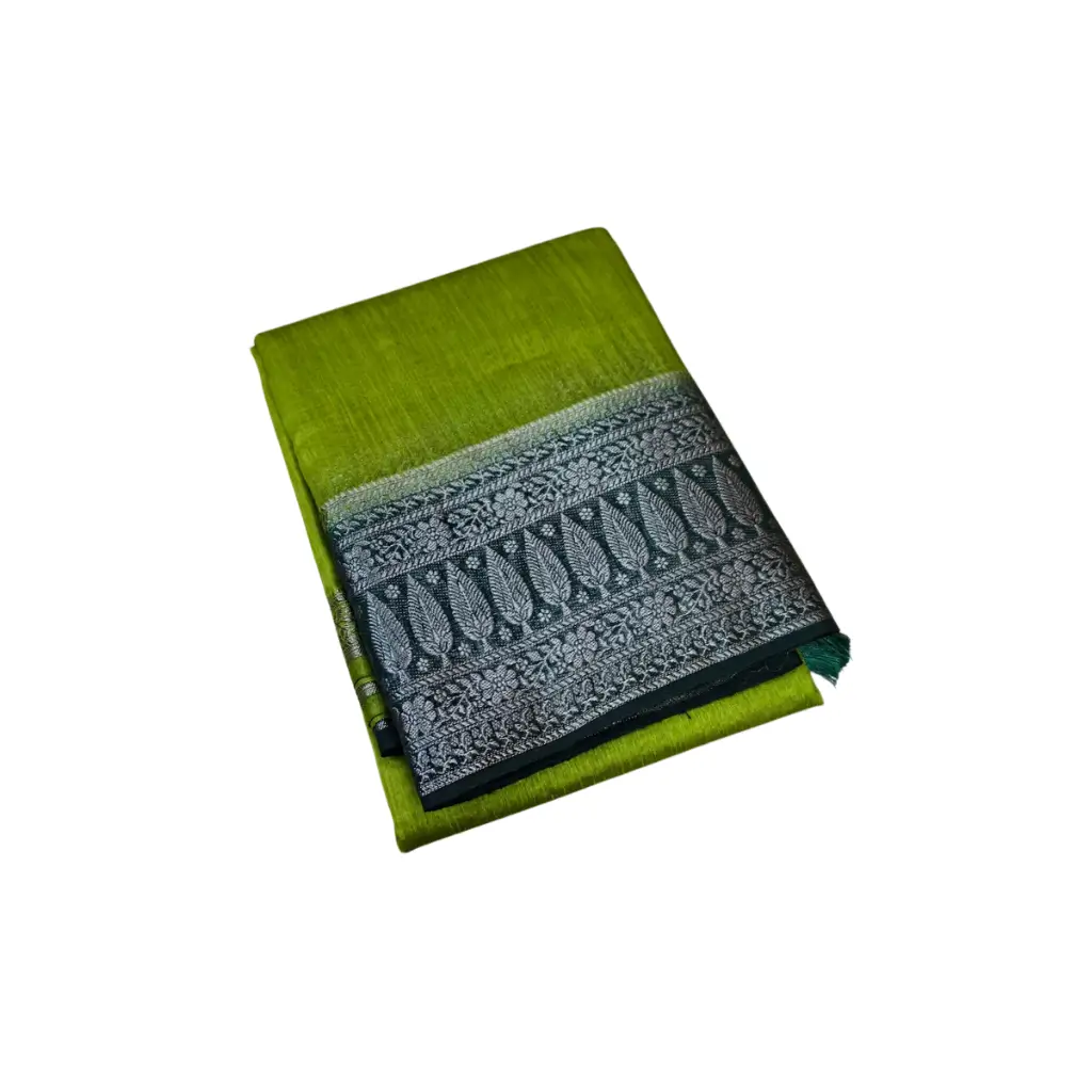 KUTHAMPULLY JUTE BANARASI CONTRAST BORDER WITH BLOUSE