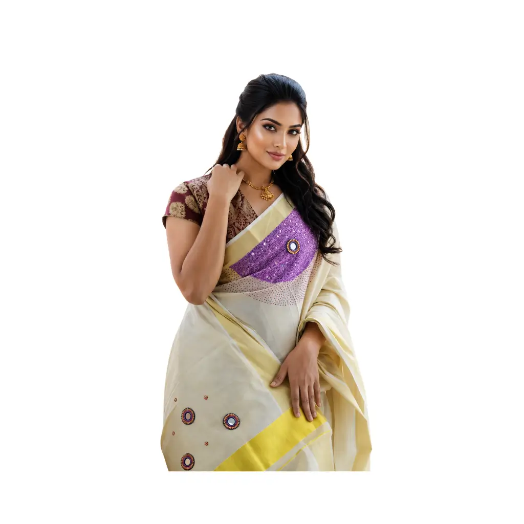 KUTHAMPULLY HANDWORK TISSUE SAREE PREMIUM HAND WORK PURPLE