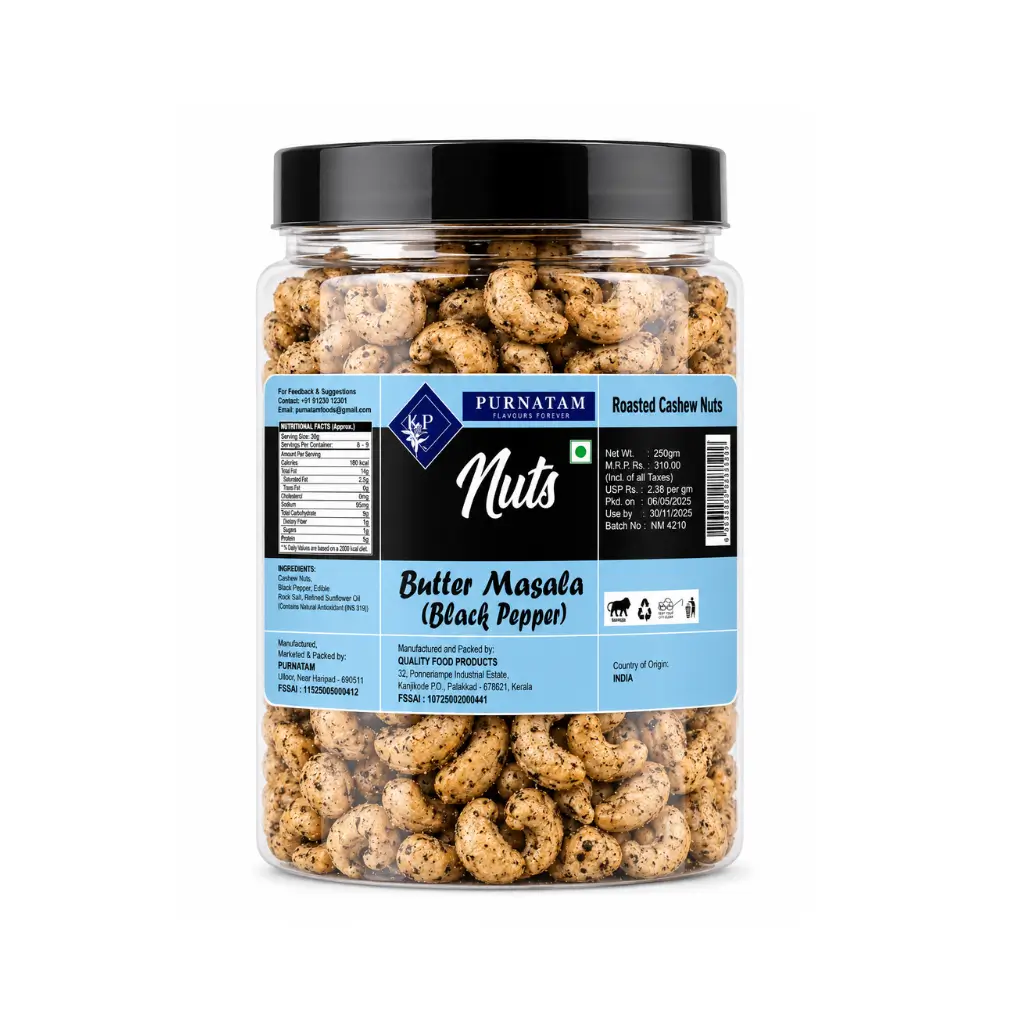 PURNATAM BUTTER MASALA BLACK PEPPER CASHEWS 250 GM