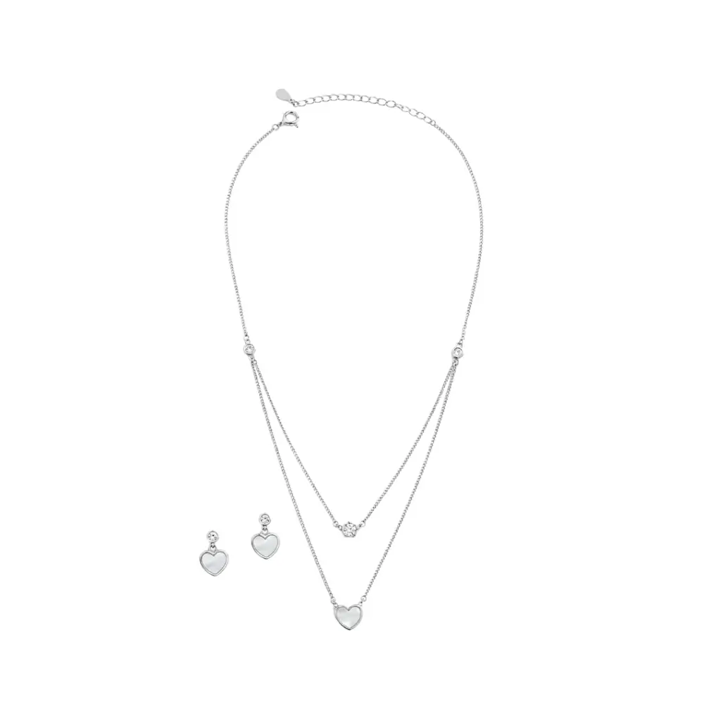 GLAIN MOP HEART LAYER NECKLACE WITH HEART DROP EARRINGS