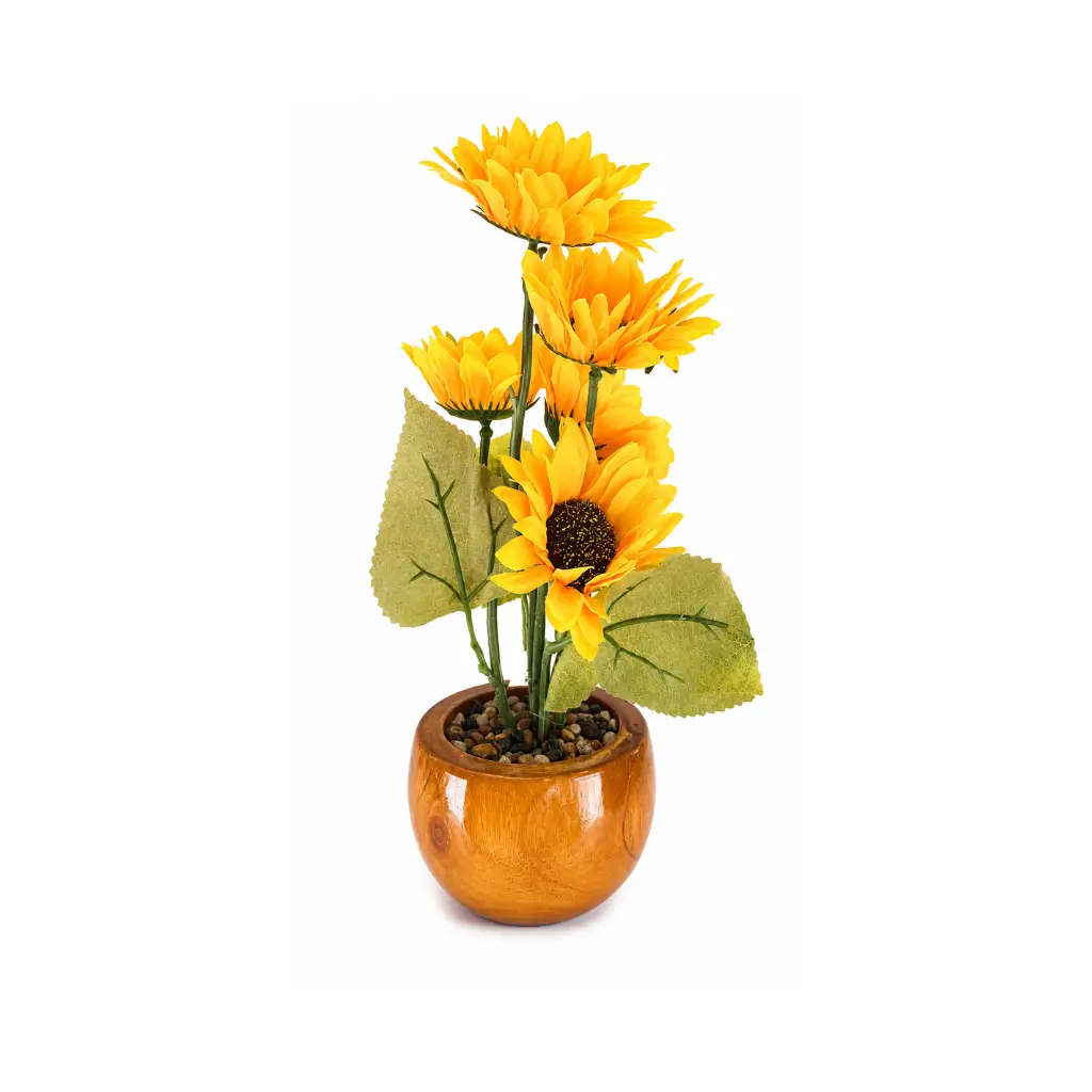 CRAFT TARA ARTIFICAL SUNFLOWER WITH WOODEN VASE ( MAHOGANY )