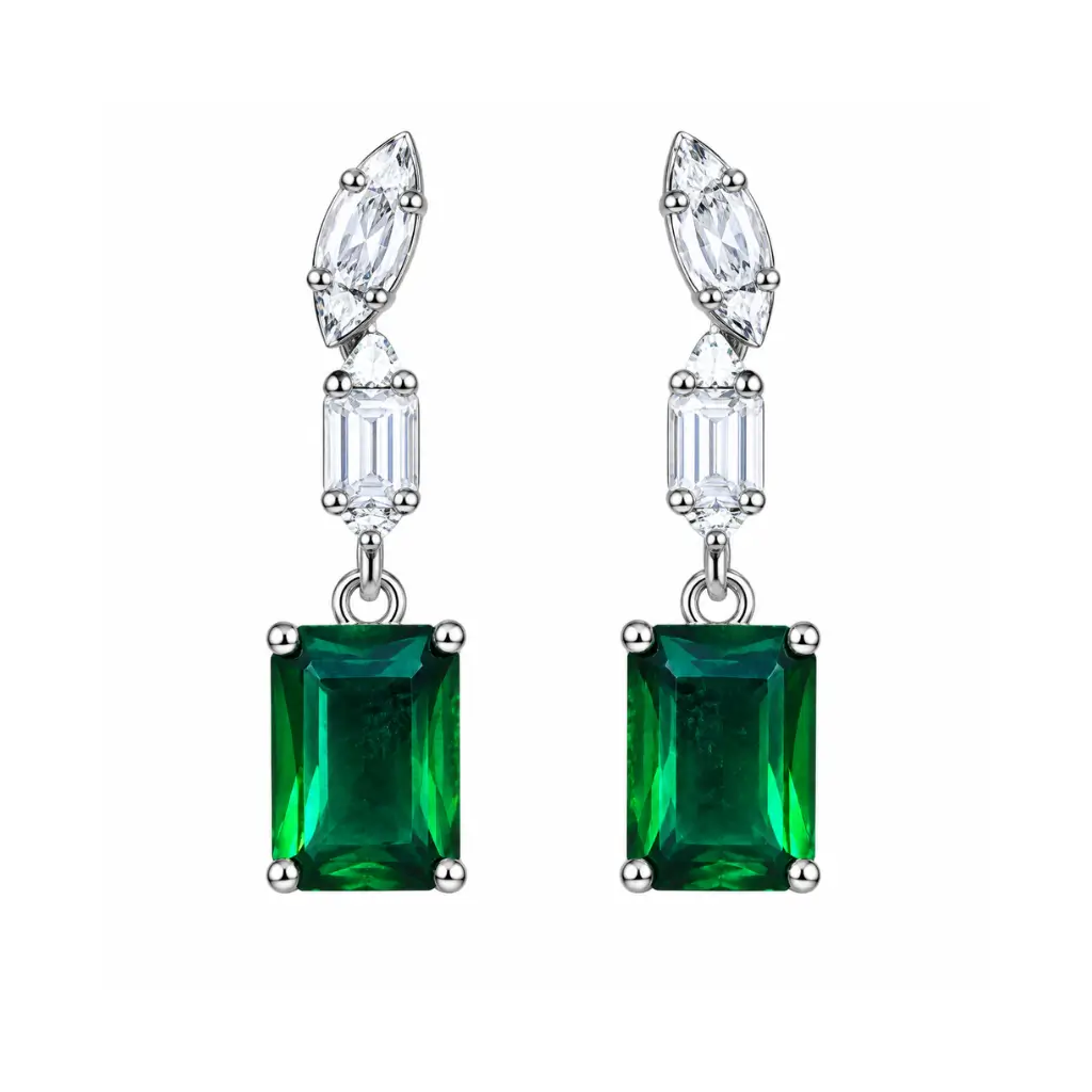 SARRK JEWELS SILVER GREEN RECTANGULAR EARRINGS