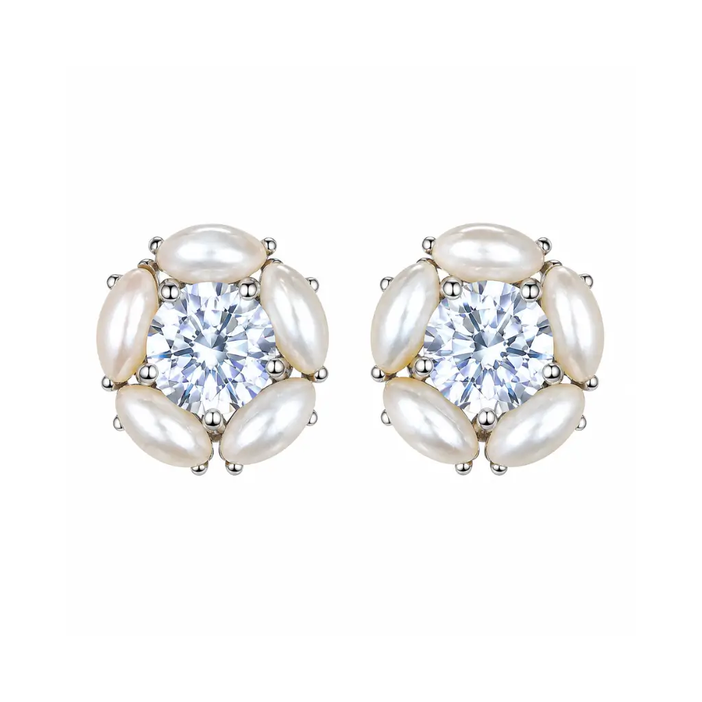 SARRK JEWELS SILVER PEARL FLORAL STUDS