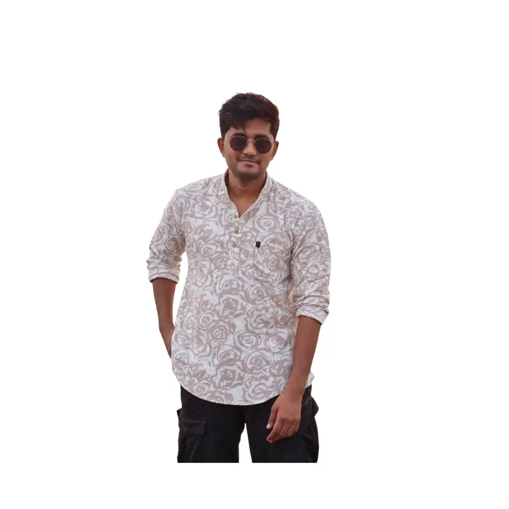 KUTHAMPULLY STYLISH FLORAL PRINT SHORT KURTA FOR MEN | 100% BREATHABLE COTTON