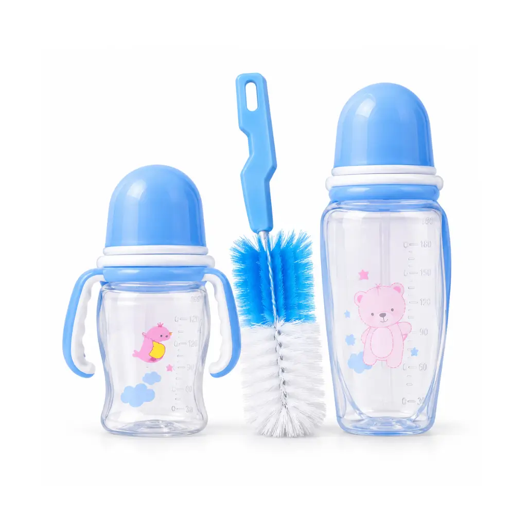 GENERIC BABY FEEDING BOTTLE SET WITH CLEANING BRUSH | BLUE