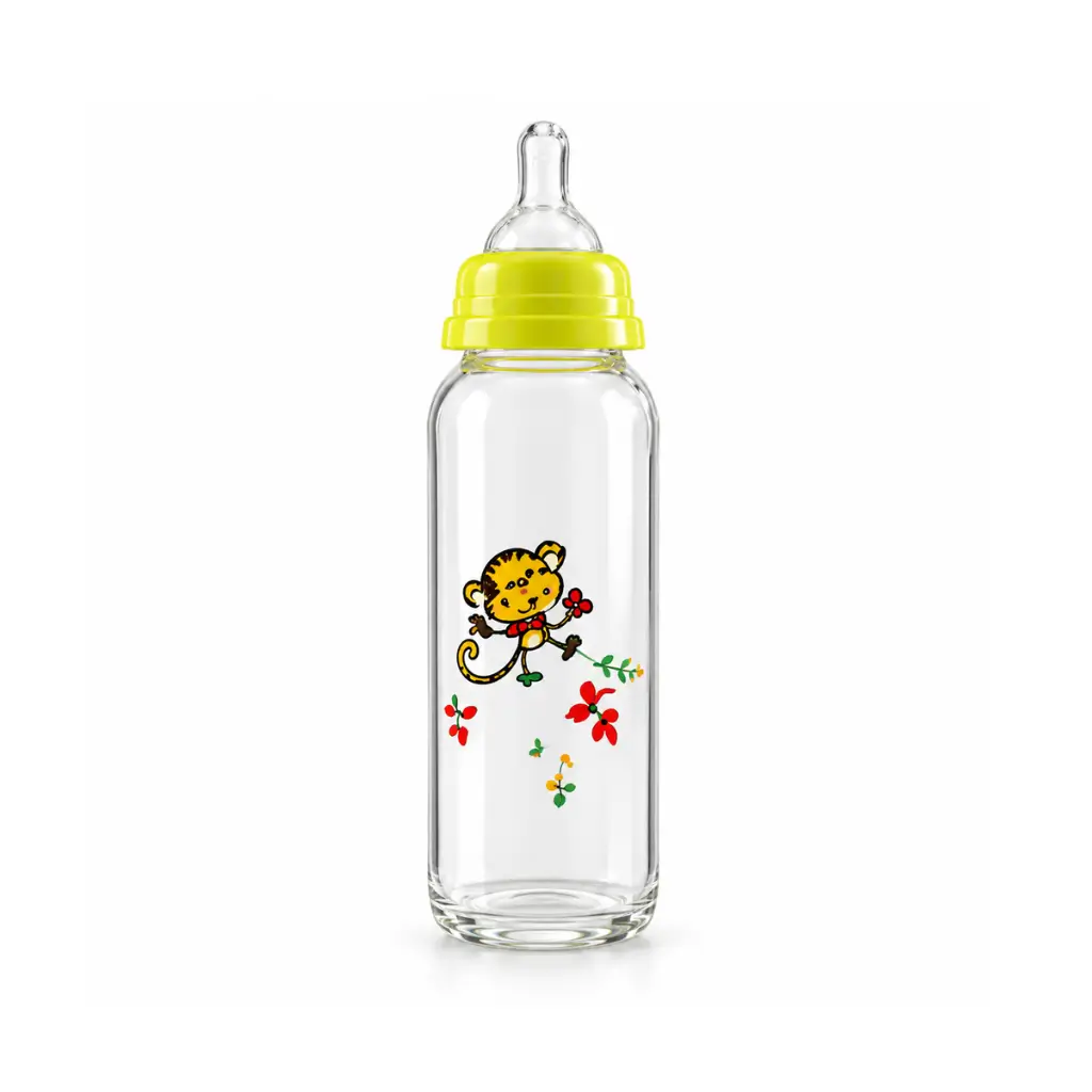GENERIC GLASS BABY FEEDING BOTTLE | 250 ML WITH YELLOW CAP