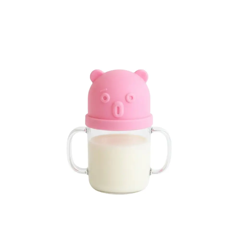 GENERIC BABY MILK MUG WITH DUAL HANDLES AND BEAR-SHAPED LID | PINK | 250 ML