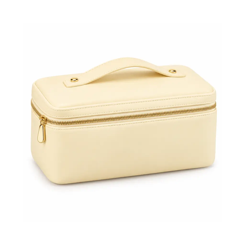 GENERIC CREAM ZIPPERED COSMETIC & MAKEUP STORAGE BAG WITH CARRY HANDLE