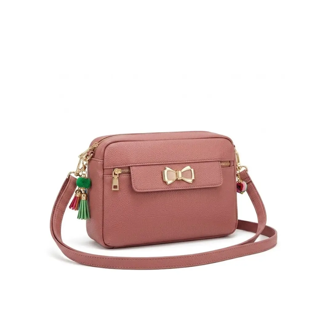GENERIC WOMEN’S PU CROSSBODY SLING BAG WITH TOP HANDLE | DUSTY ROSE