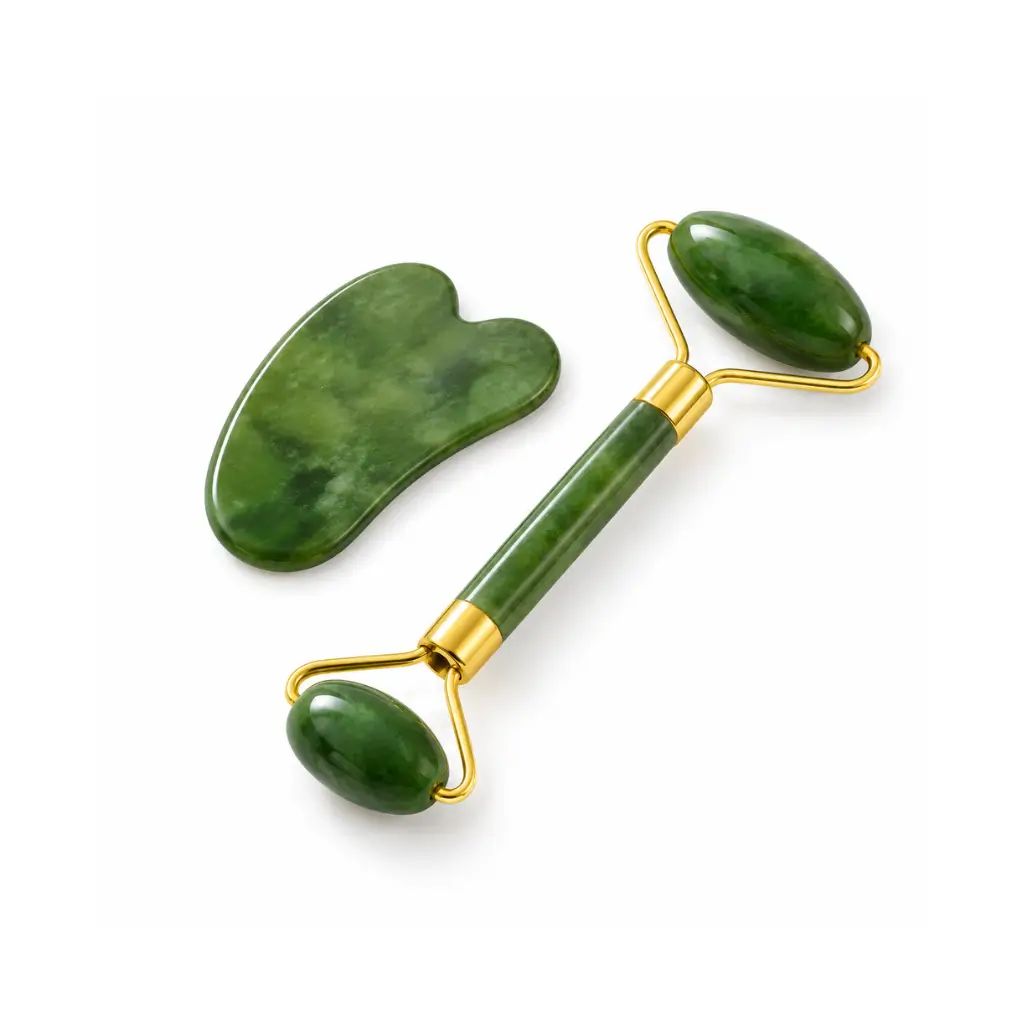 GENERIC 0318 GREEN FACIAL MASSAGE ROLLER & GUA SHA SET