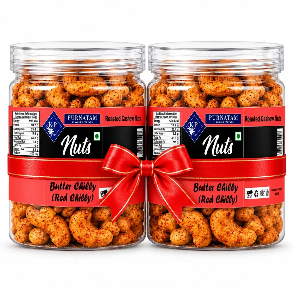 PURNATAM BUTTER CHILLI MASALA RED CHILLI CASHEWS 250 GM PACK OF 2