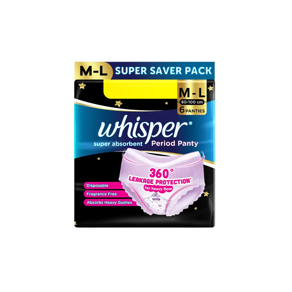 WHISPER SUPER ABSORBENT PERIOD PANTY L-XL 100-140CM 6 PANTIES