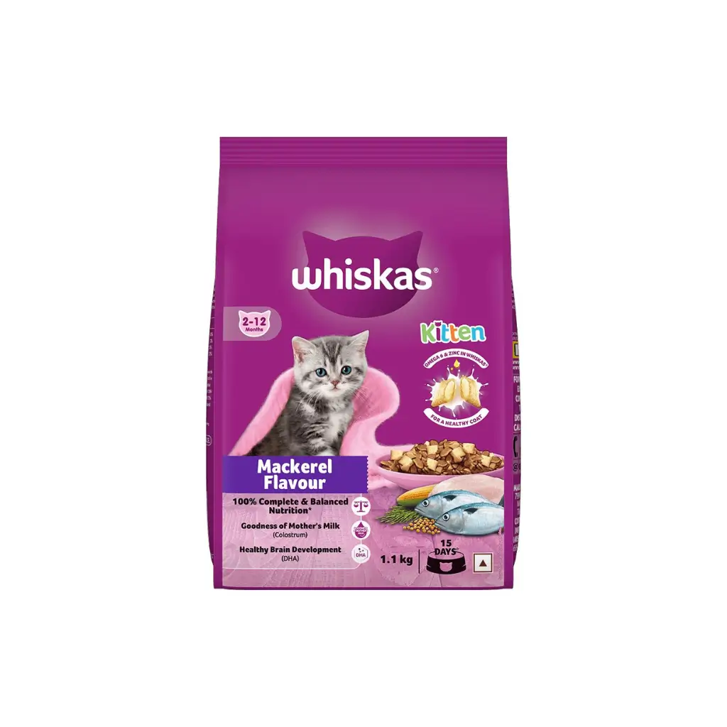 WHISKAS KITTEN MACKEREL FLAVOUR 2-12 MONTHS 1.1 KG