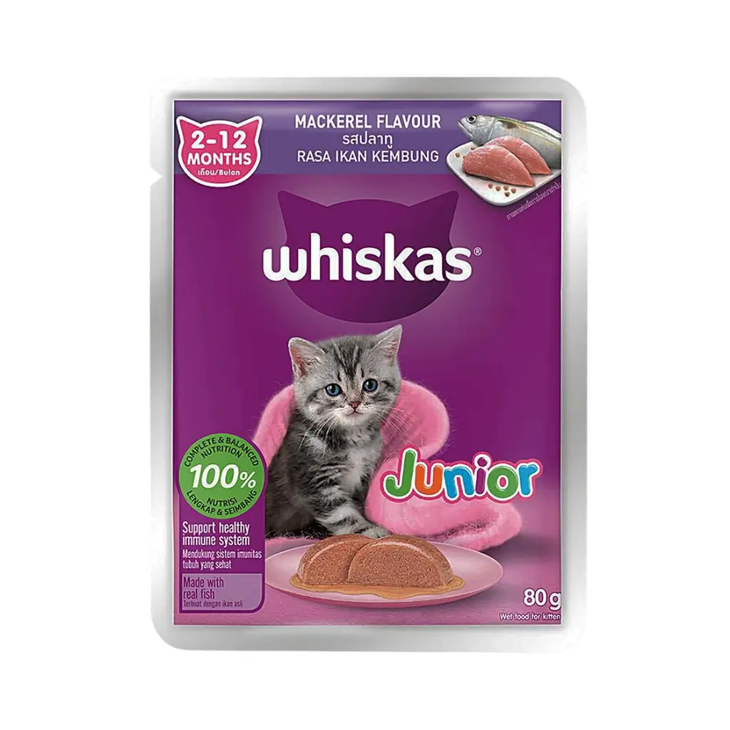 WHISKAS JUNIOUR MACKEREL FLAVOUR 2-12 MONTHS 80 G