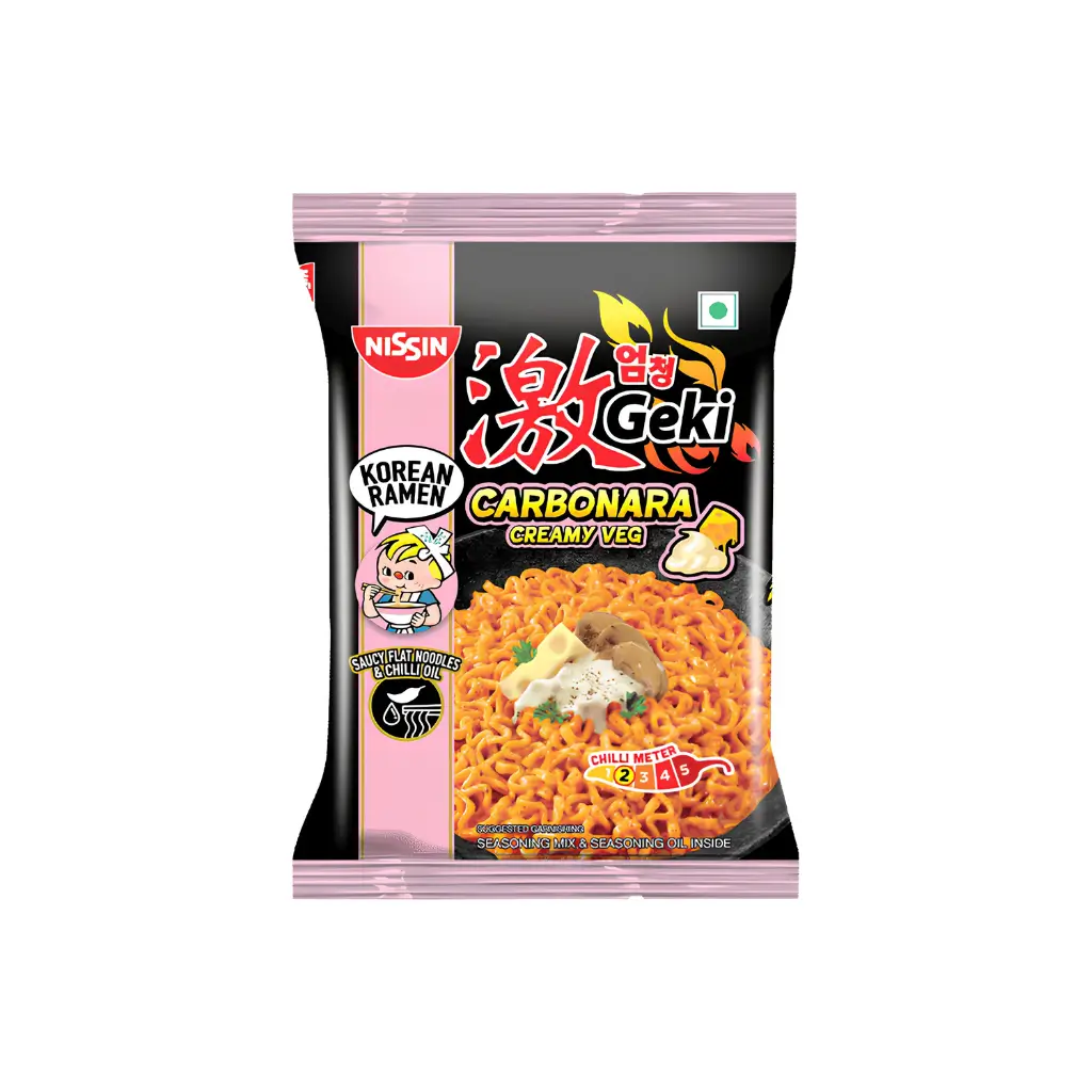 NISSIN GEKI CARBONARA CREAMY VEG NOODLES 80 GM