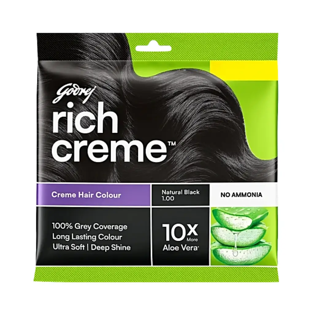 GODREJ RICH CREME NATURAL BLACK 1.00 HAIR COLOUR 11 G + 11 ML