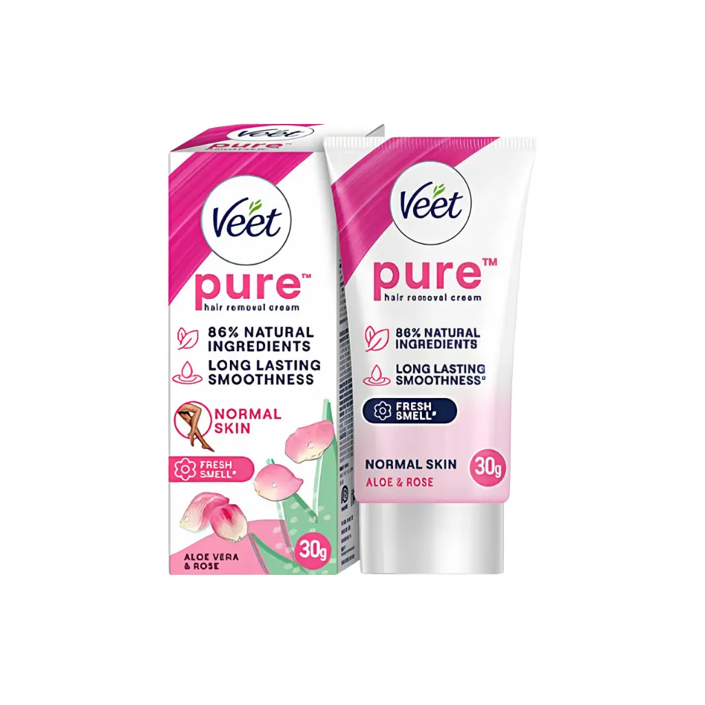 VEET PURE HAIR REMOVAL CREAM ORGANIC ALOE VERA & ROSE EXTRACTS NORMAL SKIN  30GM