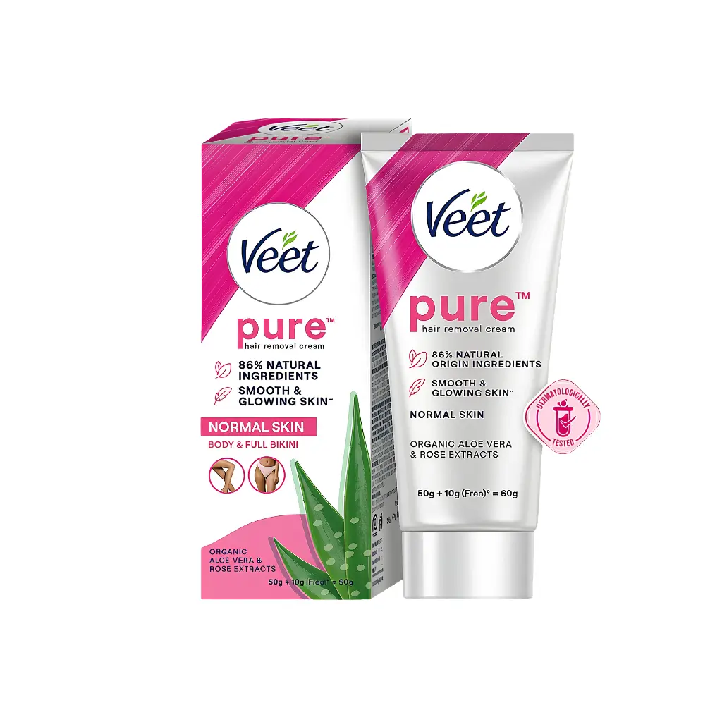 VEET PURE HAIR REMOVAL CREAM  ORGANIC ALOE VERA &ROSE EXTRACTS NORMAL SKIN 60 GM(50GM+10GM FREE)