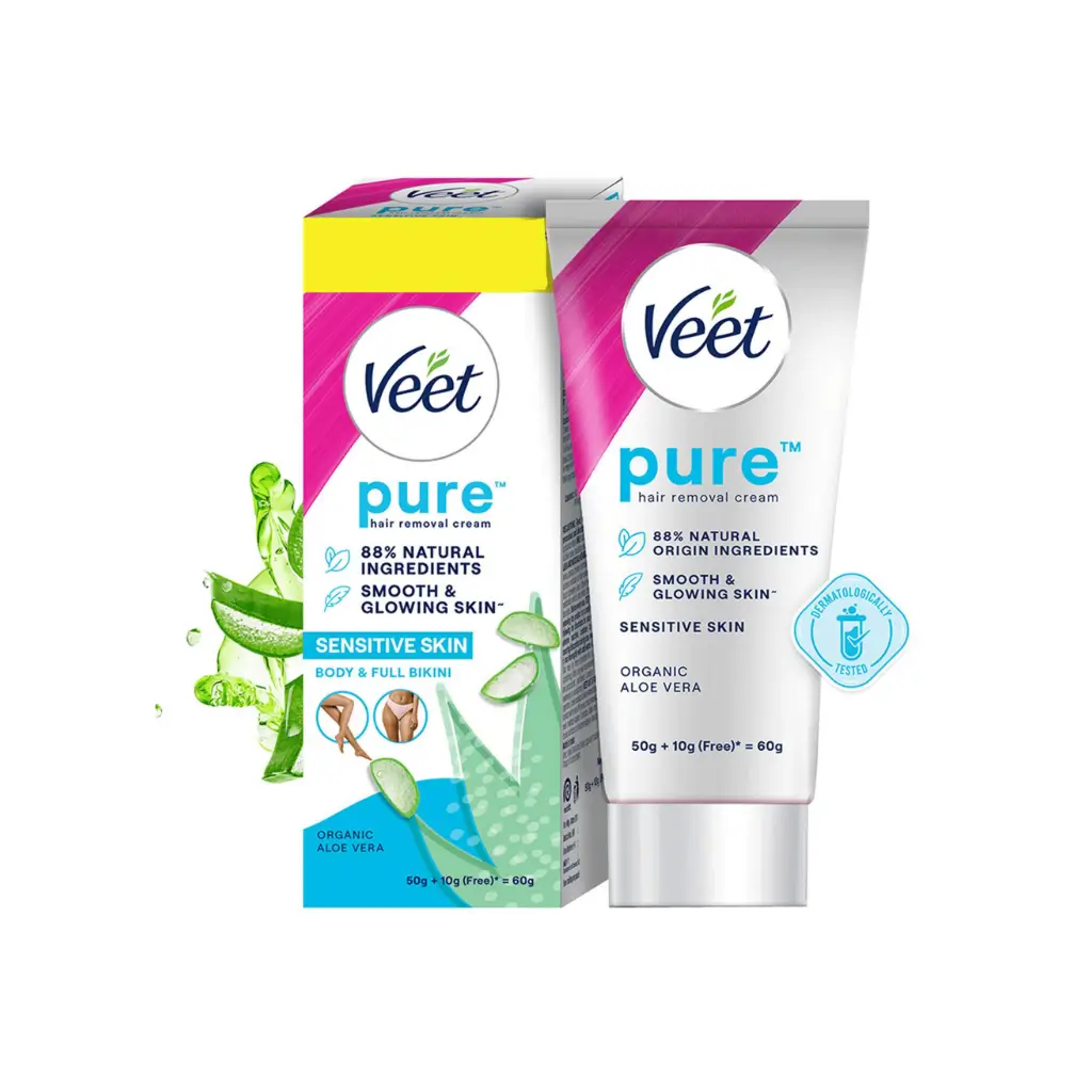 VEET PURE HAIR REMOVAL CREAM ORGANIC ALOE VERA SENSITIVE SKIN  60GM (50GM+10GM FREE)