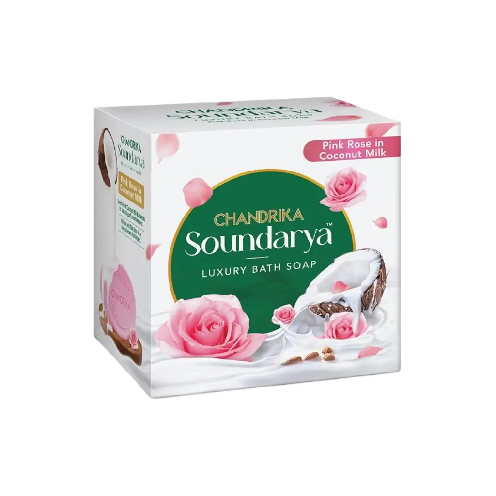 CHANDRIKA SOUNDARYA LUXURY BATH SOAP PINK ROSE IN COCONUT MILK  100 G
