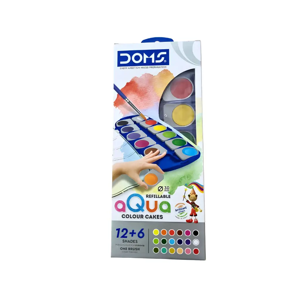 DOMS REFILLABLE AQUA COLOUR CAKES 12 + 6 SHADES