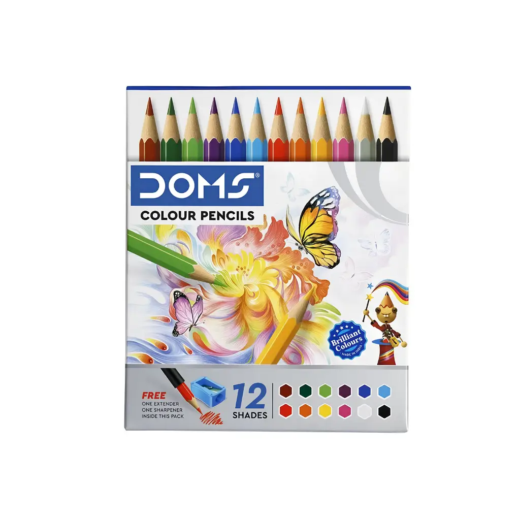 DOMS COLOUR PENCILS 12 SHADES 85 MM