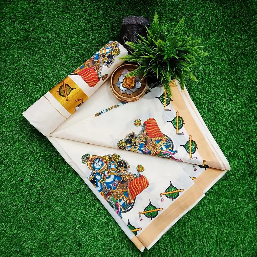 Buy COTTON SAREE WITH MURAL PRINT Online
