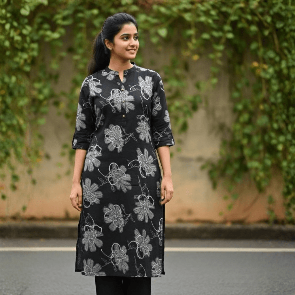 KURTI A-NI (with lining code set)BLACK FLORAL ELEGANCE