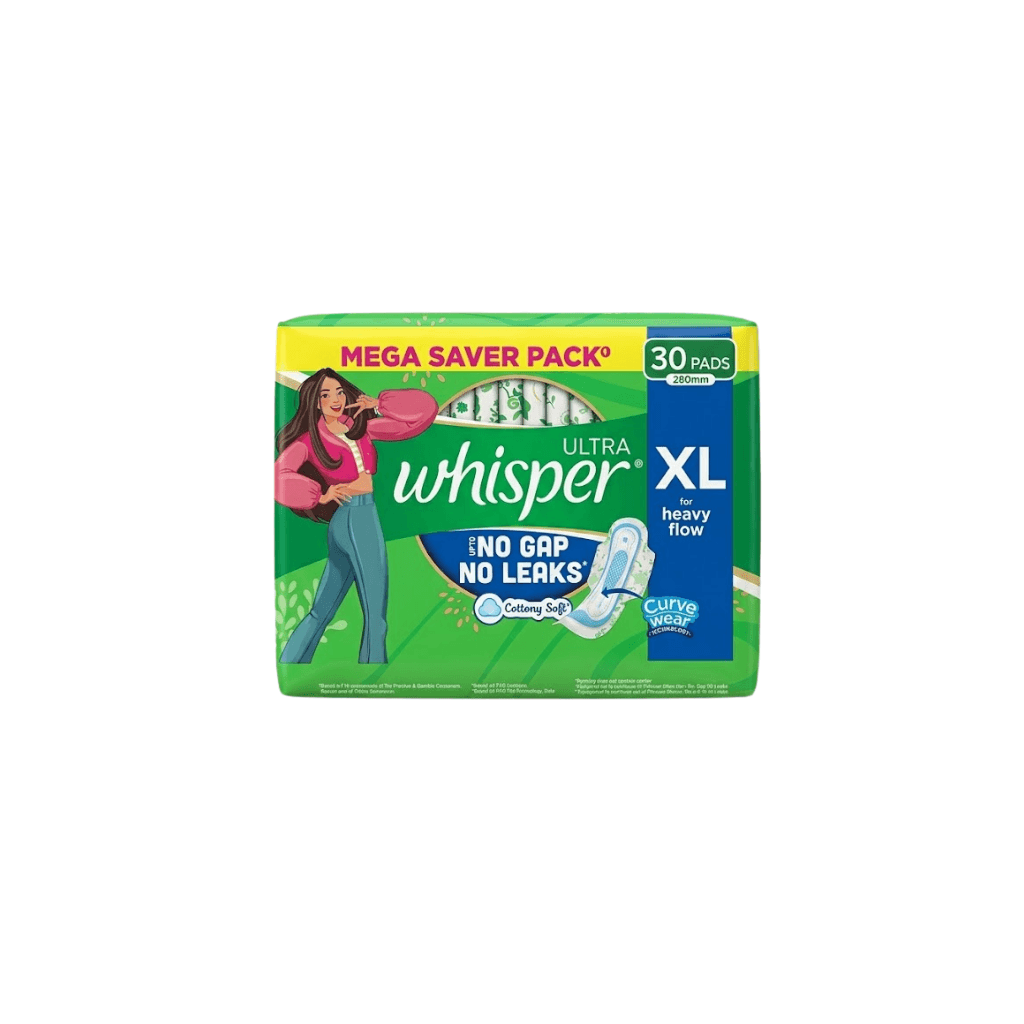 Whisper Ultra Upto No Gap No Leaks* Sanitary Pads, 30 XL Pads