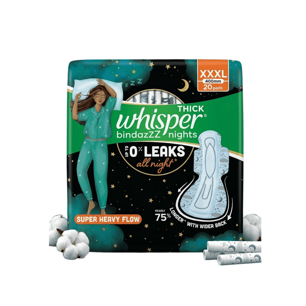 Whisper bindazzz Nights Pads For Women, XXX-Large Pack of 20 pads Scent: unscented