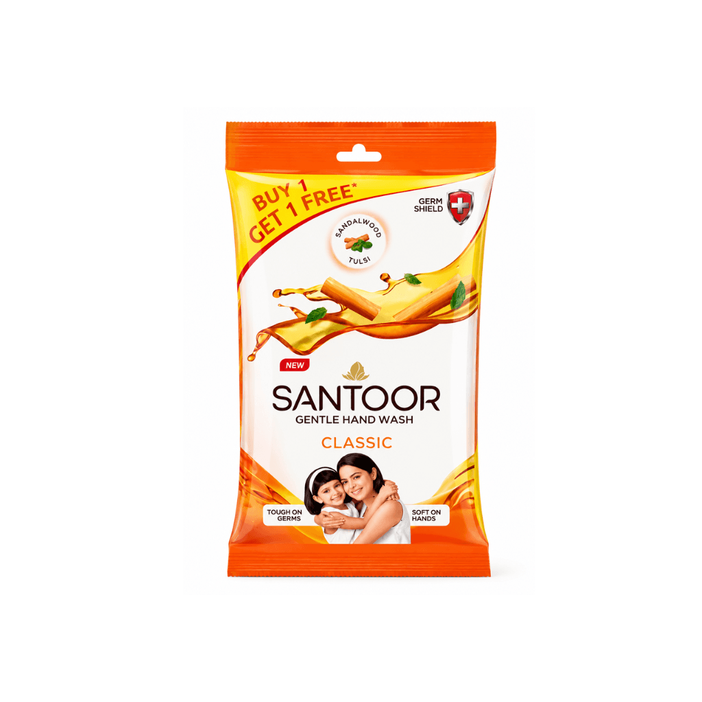 Santoor Classic Gentle Hand Wash, 180ml with Natural goodness of Sandalwood & Tulsi