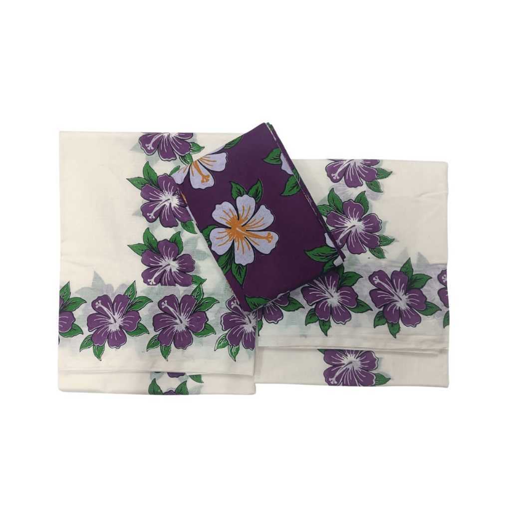 PURPLE HIBISCUS SETTUMUND WITH COTTON BLOUSE
