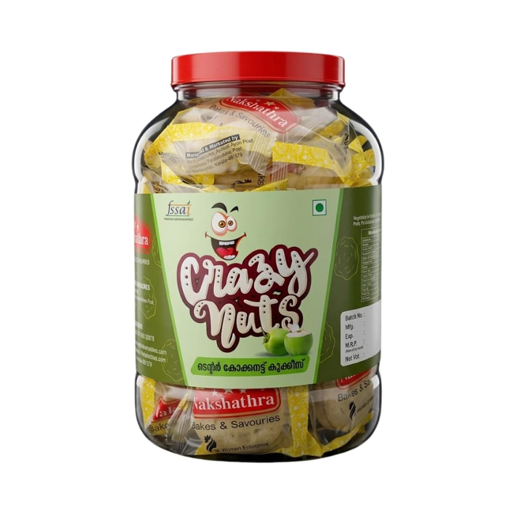 NAKSHATHRA BAKES & SAVOURIES -TENDER COCONUT COOCKIE 2X20 POUCHES PER JAR