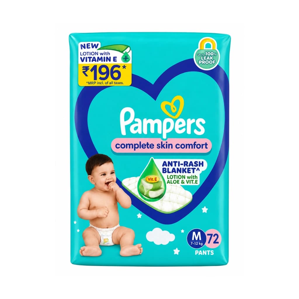 PAMPERS COMPLETE SKIN COMFORT ANTI-RASH BLANKET LOTION WITH ALOE & VIT.E M 7-12KG 72 PANTS