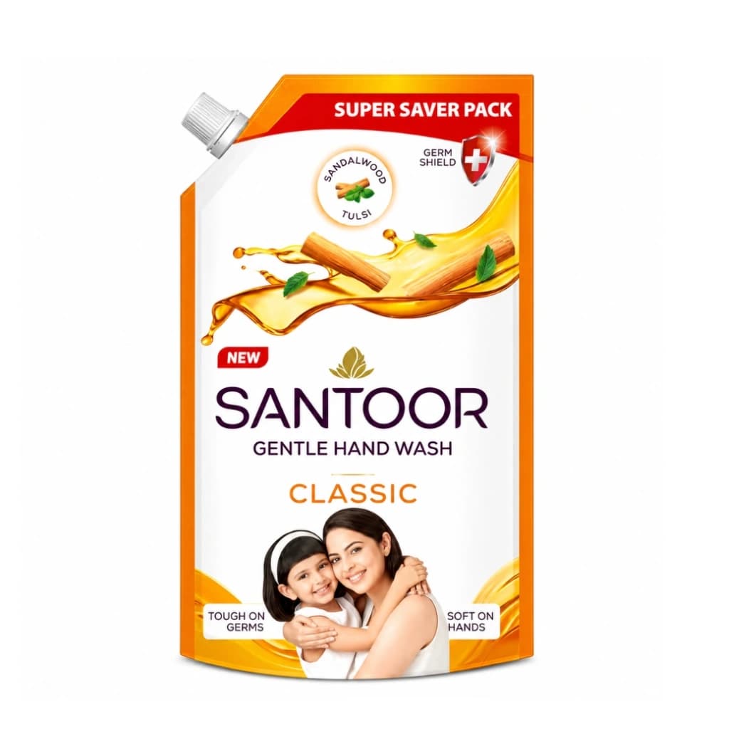 SANTOOR CLASSIC GENTLE HAND WASH WITH NATURAL GOODNESS OF SANDALWOOD & TULSI 650ML