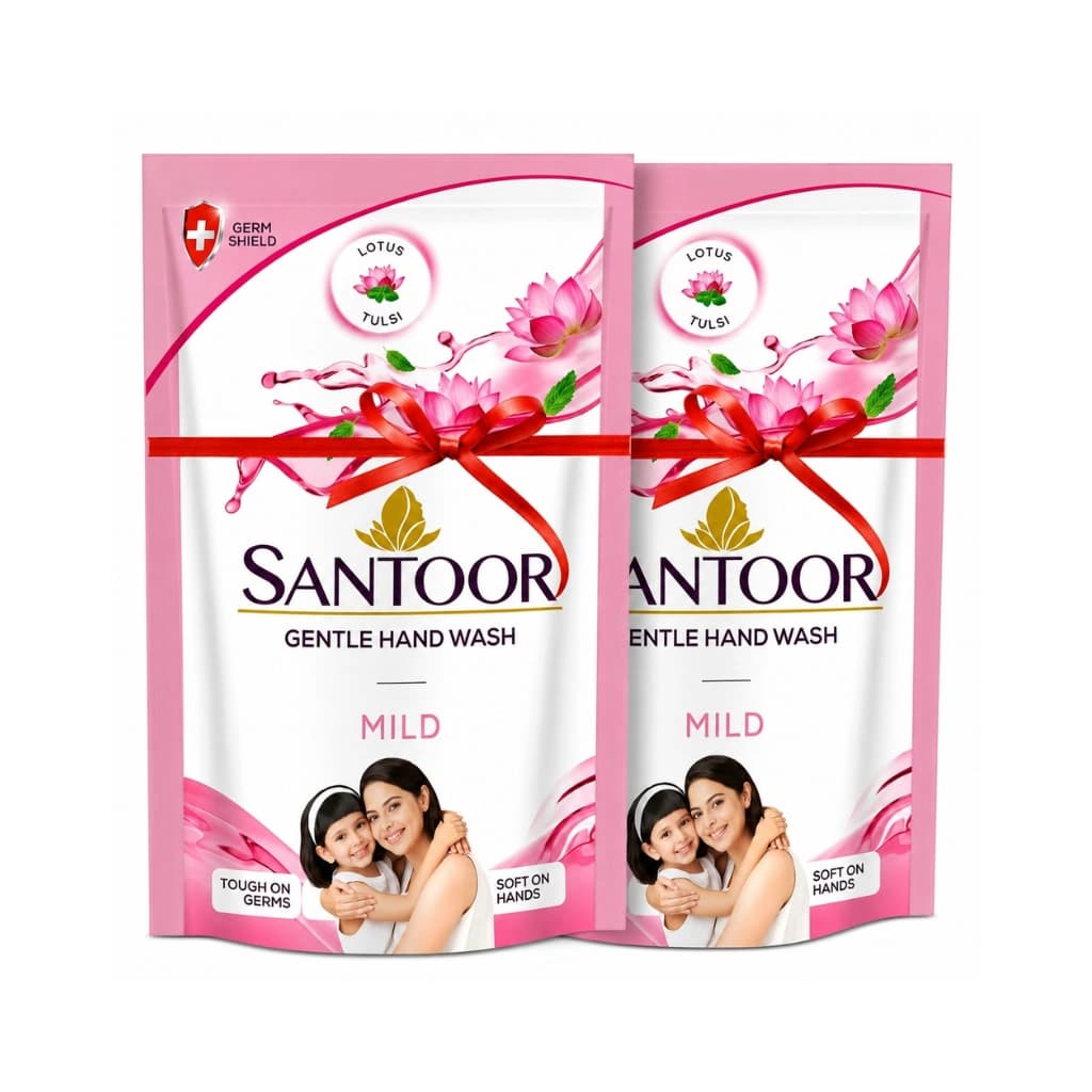 SANTOOR GENTLE HAND WASH MILD LOTUS & TULSI 180 ML+180 ML BUY 1 GET 1 FREE
