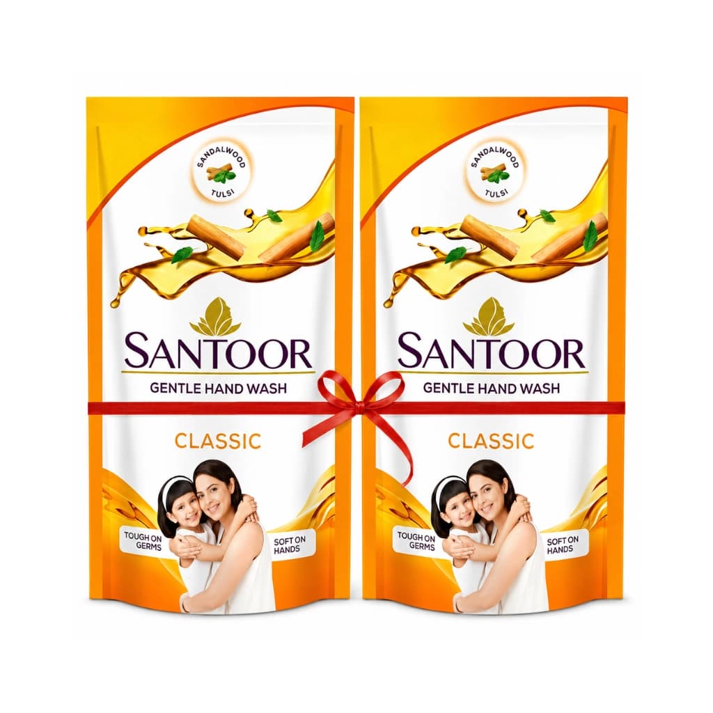 SANTOOR GENTLE HAND WASH CLASSIC SANADLWOOD&TULSI 180ML+180ML BUY 1 GET 1 FREE