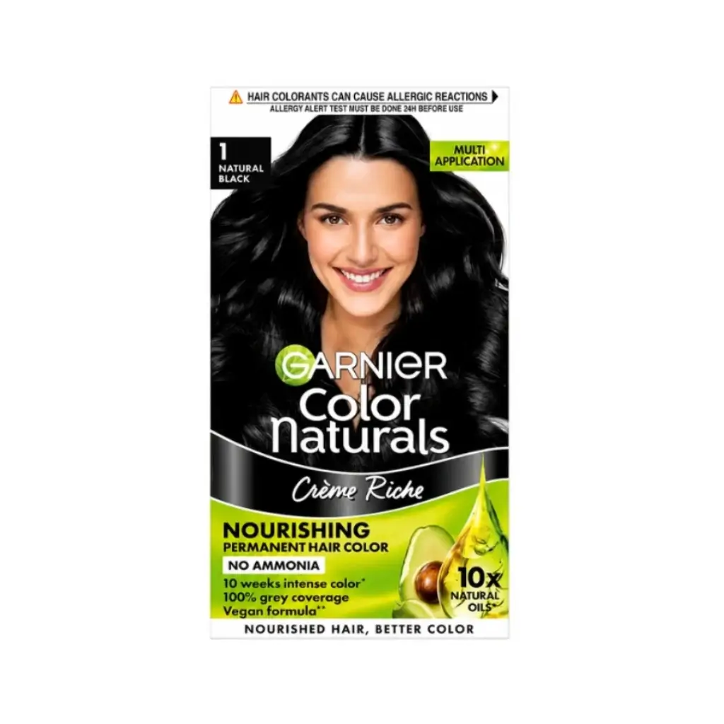 GARNIER COLOUR NATURALS CREME RICHE NOURISHING PERMENENT HAIR COLOUR NO AMMONIA 70 GM+35 ML NATURAL BLACK 1