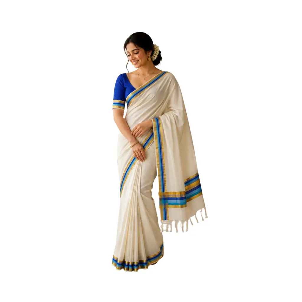 Onam Traditional Premium Saree will Full stripes with blouse