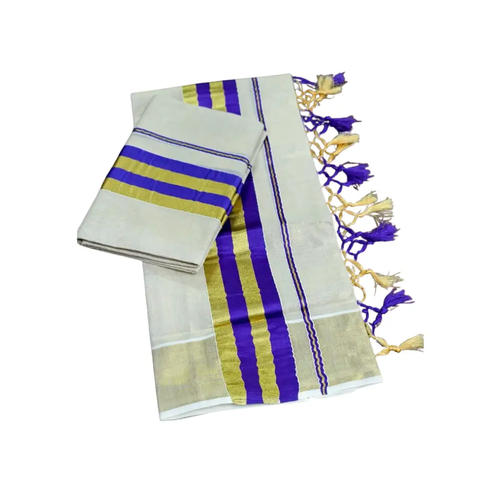 Tissue set Mundu with Color Border extra length