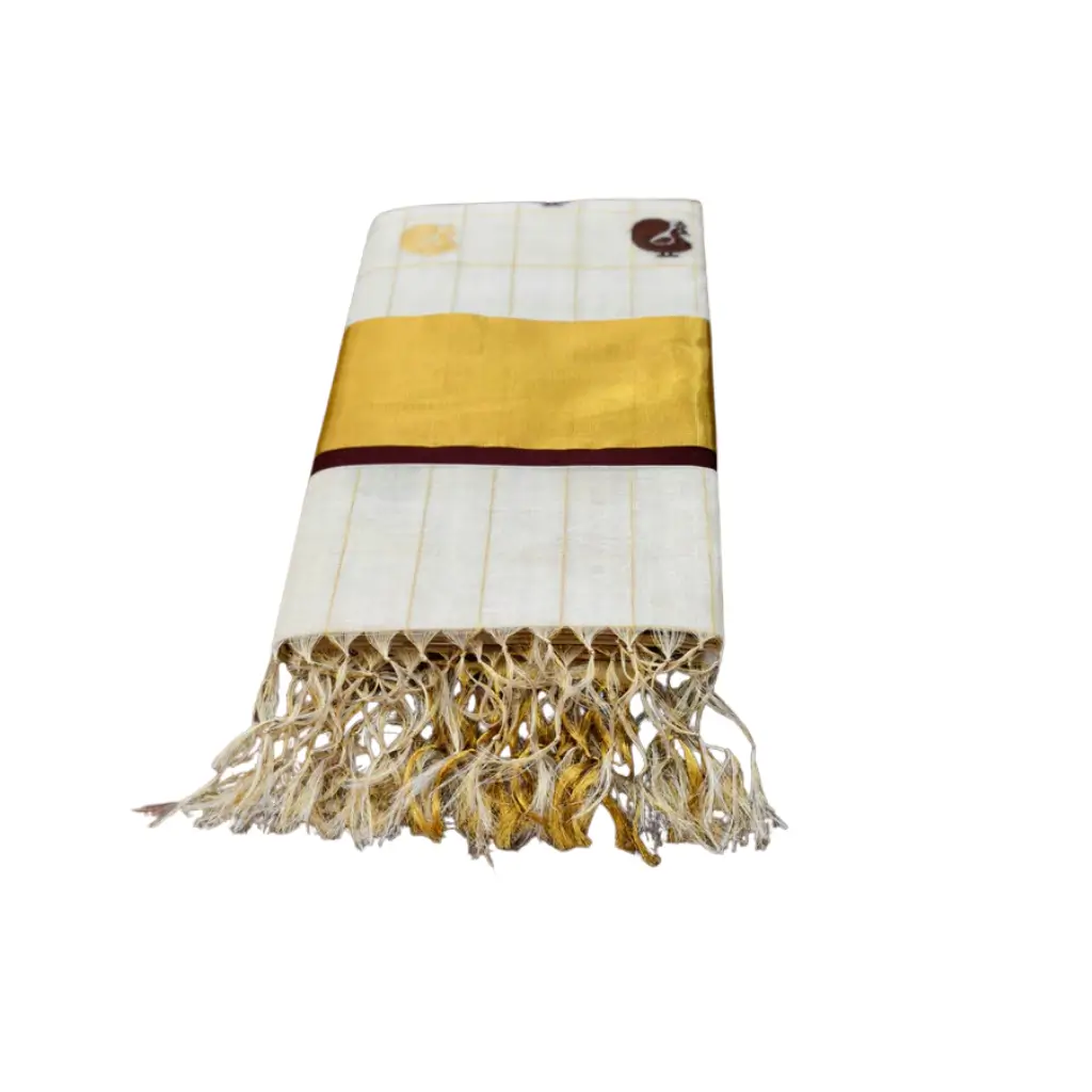 KUTHAMPULLY PURE HANDLOOM TISSUE CHECK SAREE WITH PUTTA WORK ATTACHED BLOUSE HANDLOOM