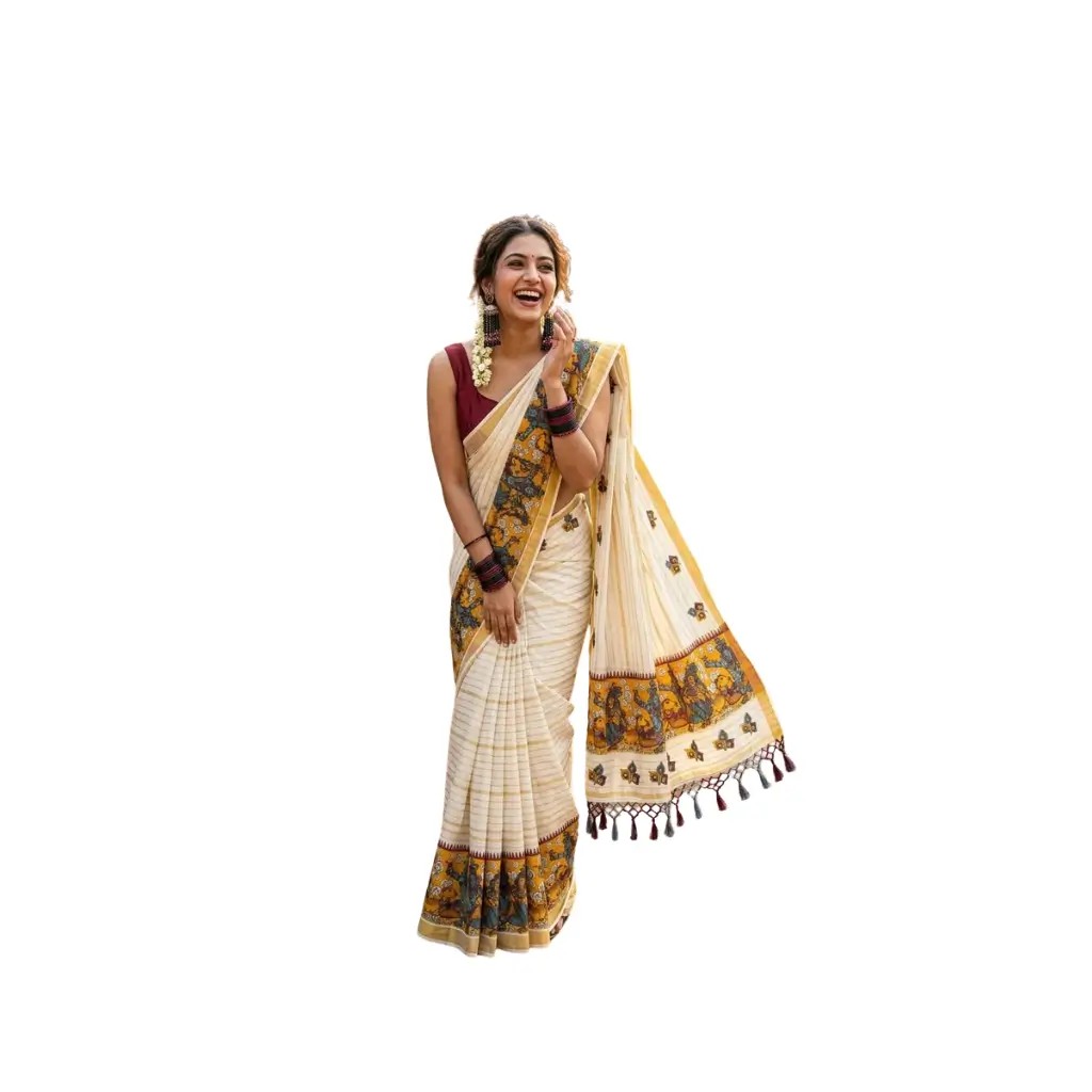 KUTHAMPULLY TRENDING DESIGN FULL BODY PRINT SAREE WITH BLOUSE ONAM SAREE