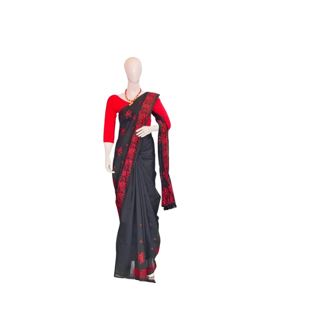 Red and Black trending combo saree Kuthampully With blouse