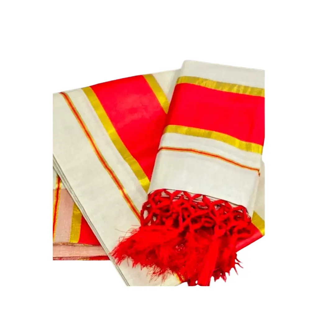 KUTHAMPULLY TISSUE COLOR SET MUNDU WITH KUNJALAM